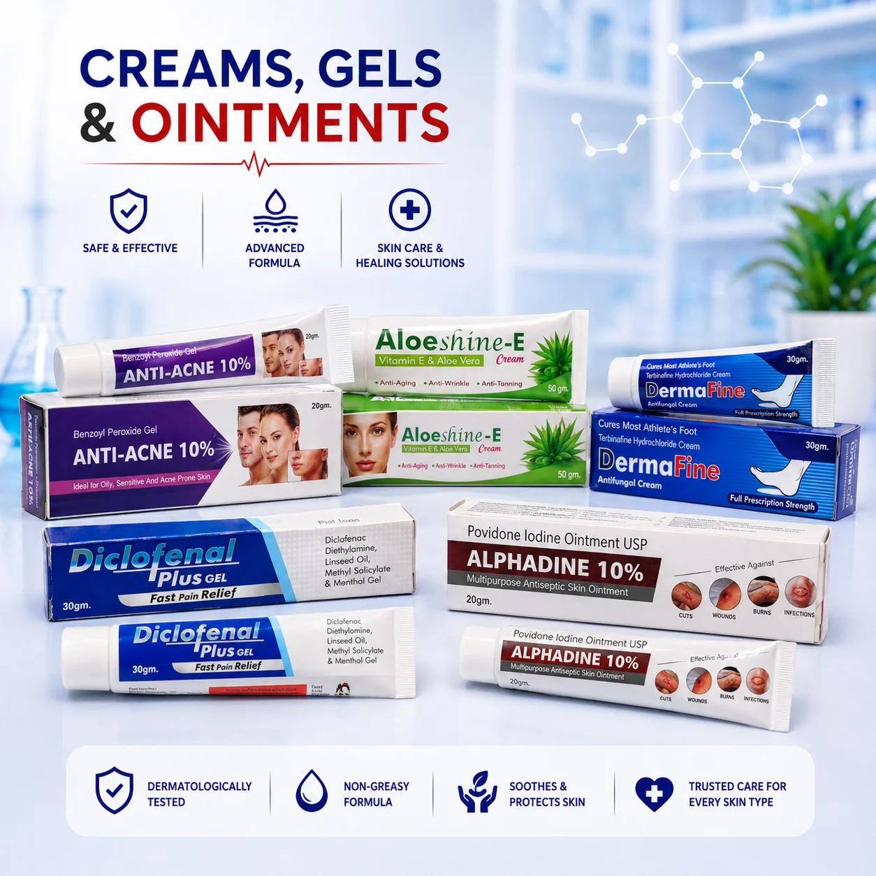 Pharmaceutical creams gels and ointments