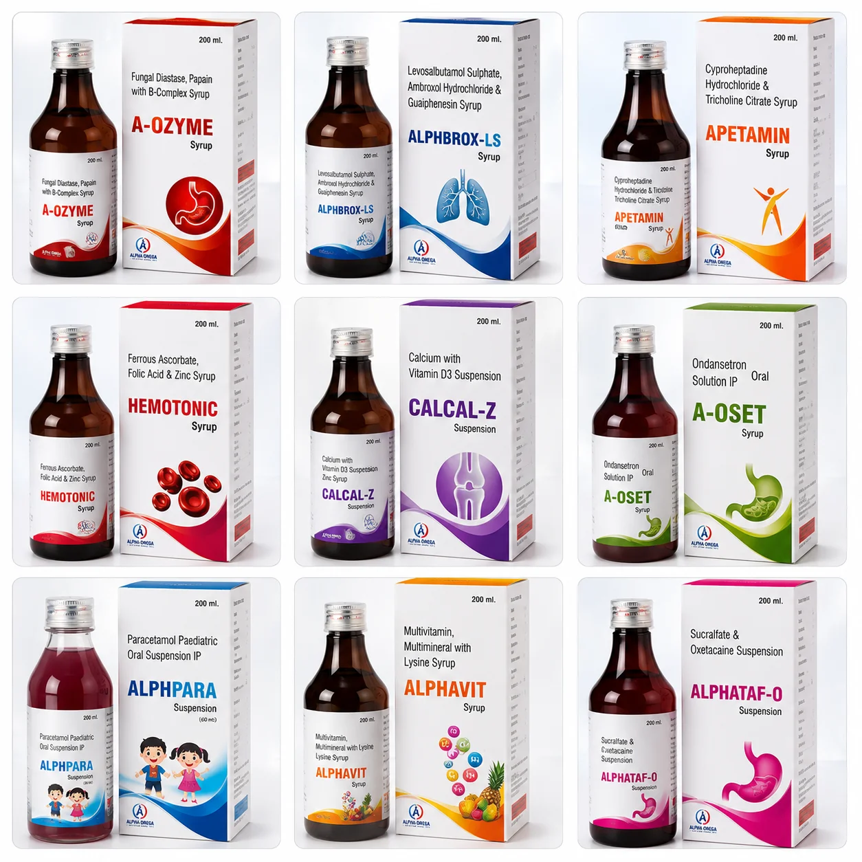 Pharmaceutical syrups and suspensions manufacturer - Alpha Omega Pharma
